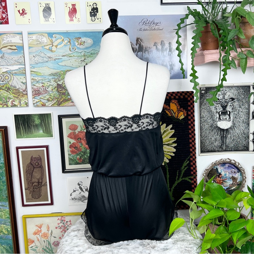 Vintage Black Lace Satin Romper - Picture 4 of 6